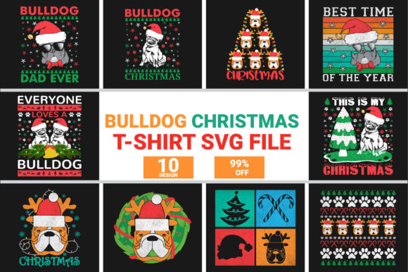 Bulldog Christmas Sublimation T-shirt Graphics
