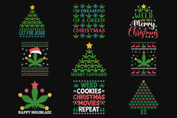 Cannabis Weed Christmas T-Shirt Bundle Graphics