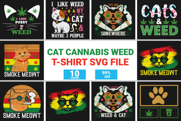 Cat Cannabis Weed T-Shirt SVG Bundle