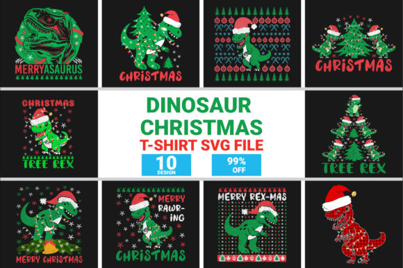 Dinosaur T-rex Christmas T-shirt Design