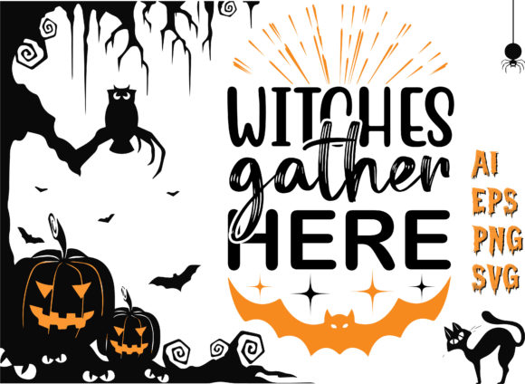 Witches Gather Here Halloween T-Shirt: Graphics & Crafts for Content Creators